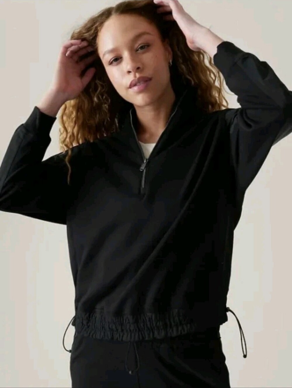 Athleta Triumph Hybrid Half-Zip Black Athletic Pullover Jacket Size XS